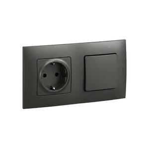 Legrand - háztartási SCHUKO konnektor és egypólusú kapcsoló (1-es) NILOE kerettel, fekete LR0013+LR0114+LR0006 kép