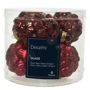 Karácsonyi díszek üveg tobozok 6 db piros Ø5 cm h7 cm 9010003 kép