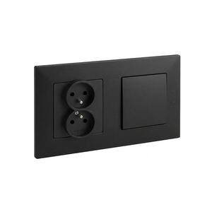 Legrand-Dupla háztartási dugalj 250V/16A és egypólusú kapcsoló NILOE STEP fekete LR0045+LR0034+LR0038 kép