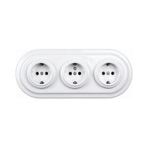 Elhard - Háromfoglalatos kerámia retro konnektor háztartási, kerettel SCHUKO 230V fehér EF0090+3xEF0087 kép
