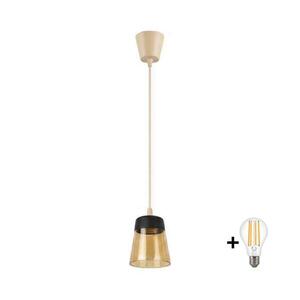 Brilagi - LED csillár R GLASS 1xE27/60W/230V Ø 15, 5 cm bézs/füstös bézs/fekete NSTK7325+TK8619A kép